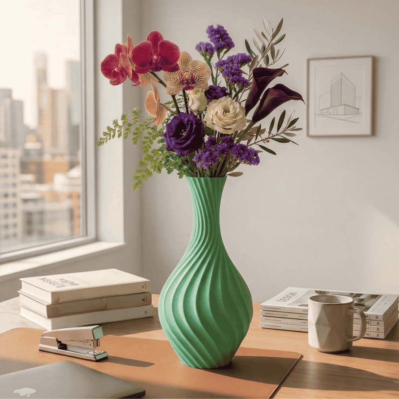 Moderní žebrovaná váza | Voděodolný spirálový design (25 cm)
